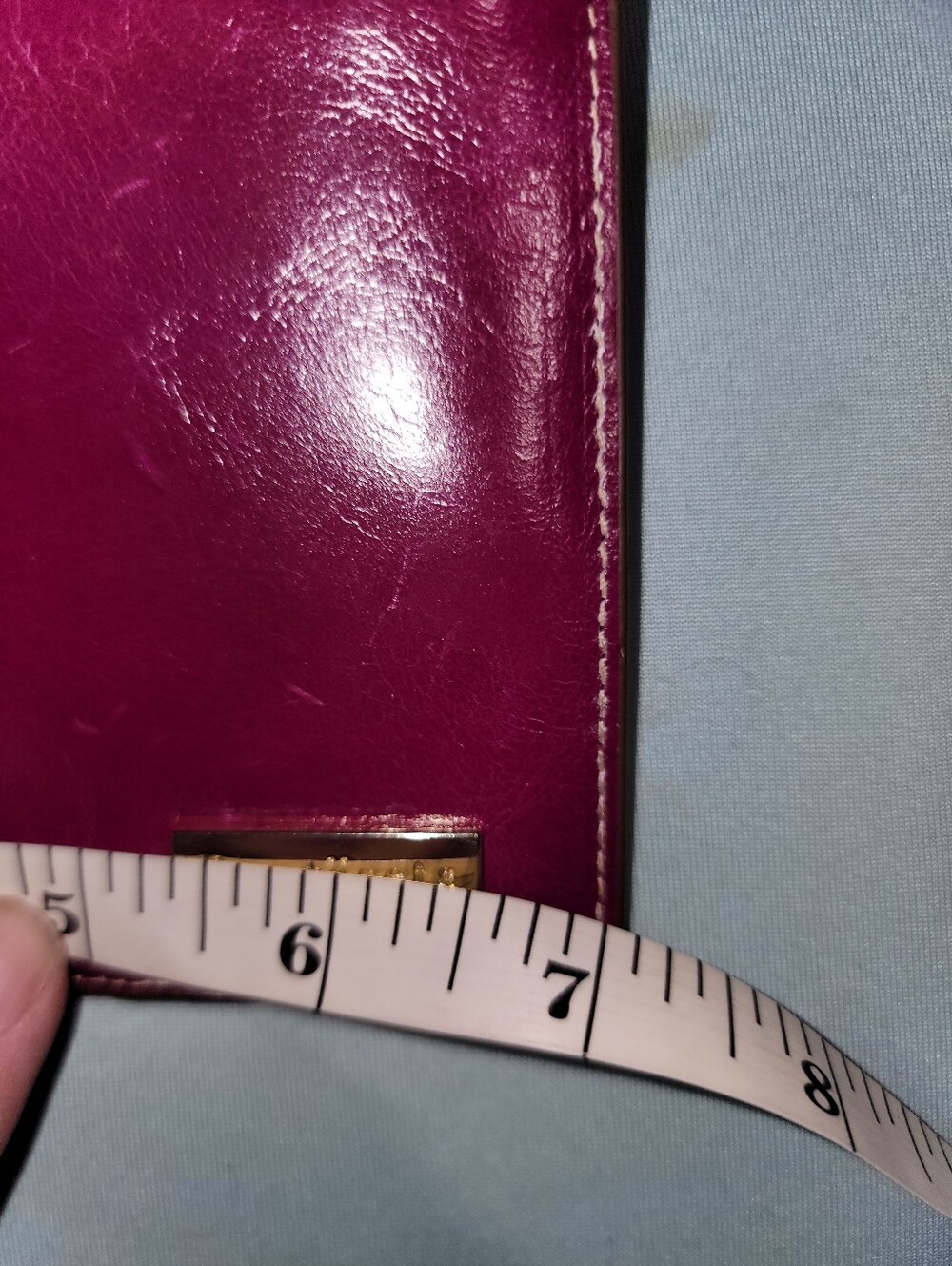 Handmade Borgasets Magenta Pink Leather Wallet with Navy Blue Snap Strap - Picture 8 of 9